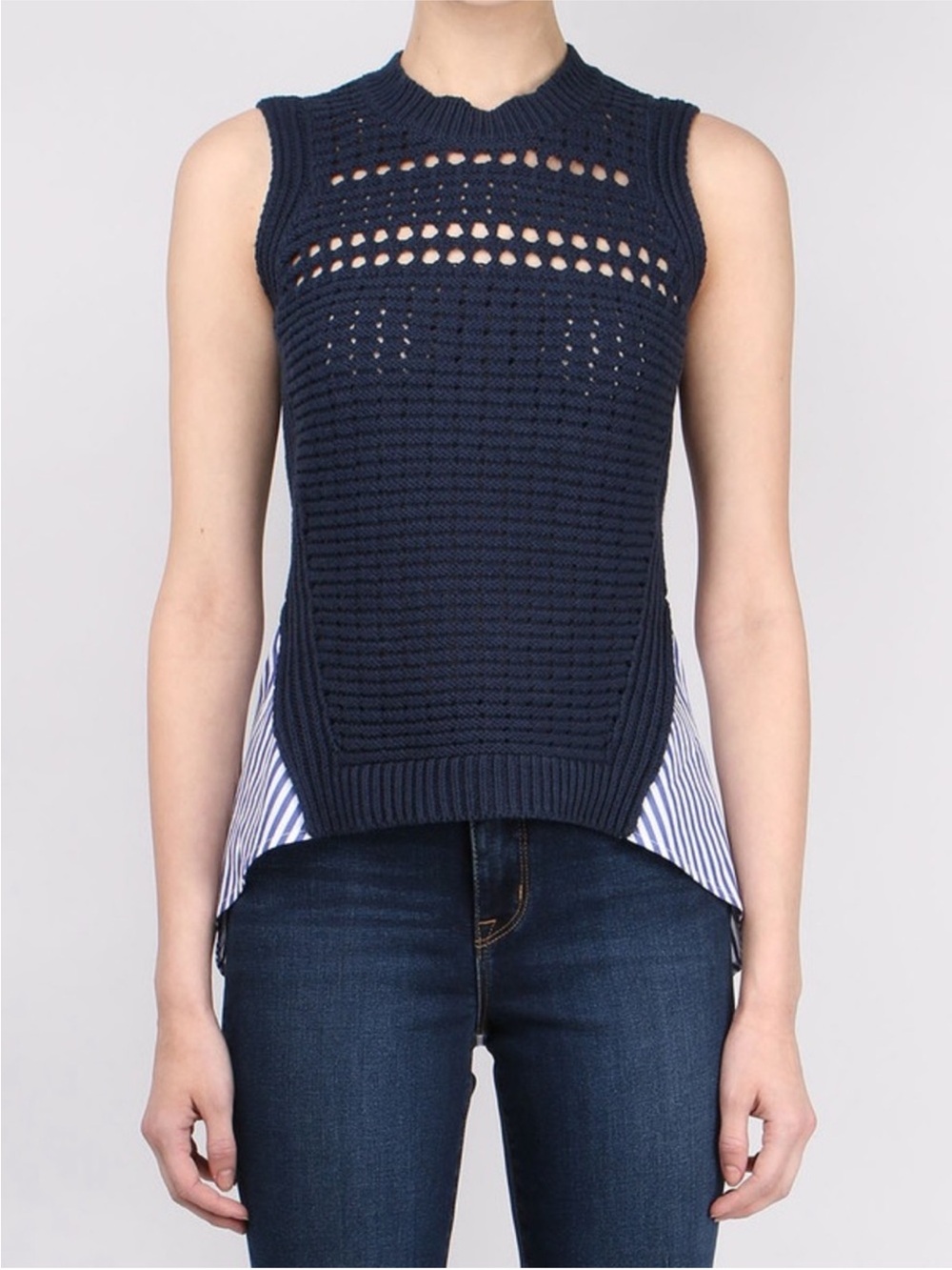 Veronica Beard Navy Par Sleeve Combo Sleeveless
Sweater Top